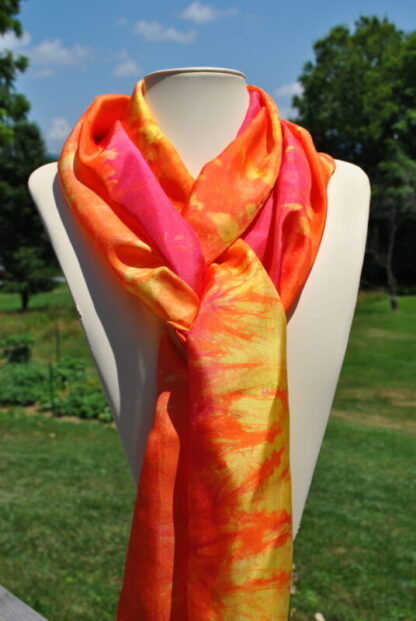 Warm Rainbow Hand Dyed Silk Scarf made by Shenandoah Valley Made