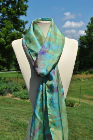 Teal, Turquoise and Copper Impressionist-Inspired Hand Dyed by Shenandoah Valley Made Silk Scarf